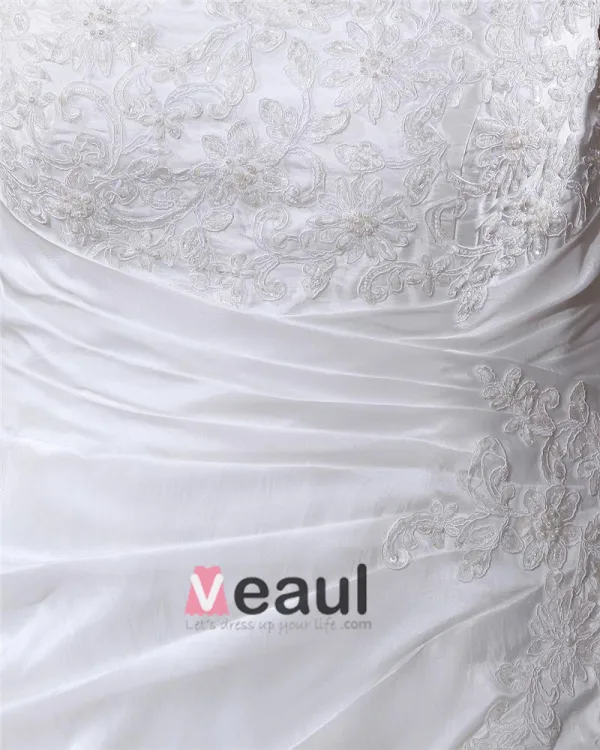 Taffeta Beading Applique V Neck Court Plus Size Bridal Gown Wedding Dress