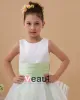 Taffeta Organza Layered Sash Roune Neck Floor Length Flower Girl Dresses