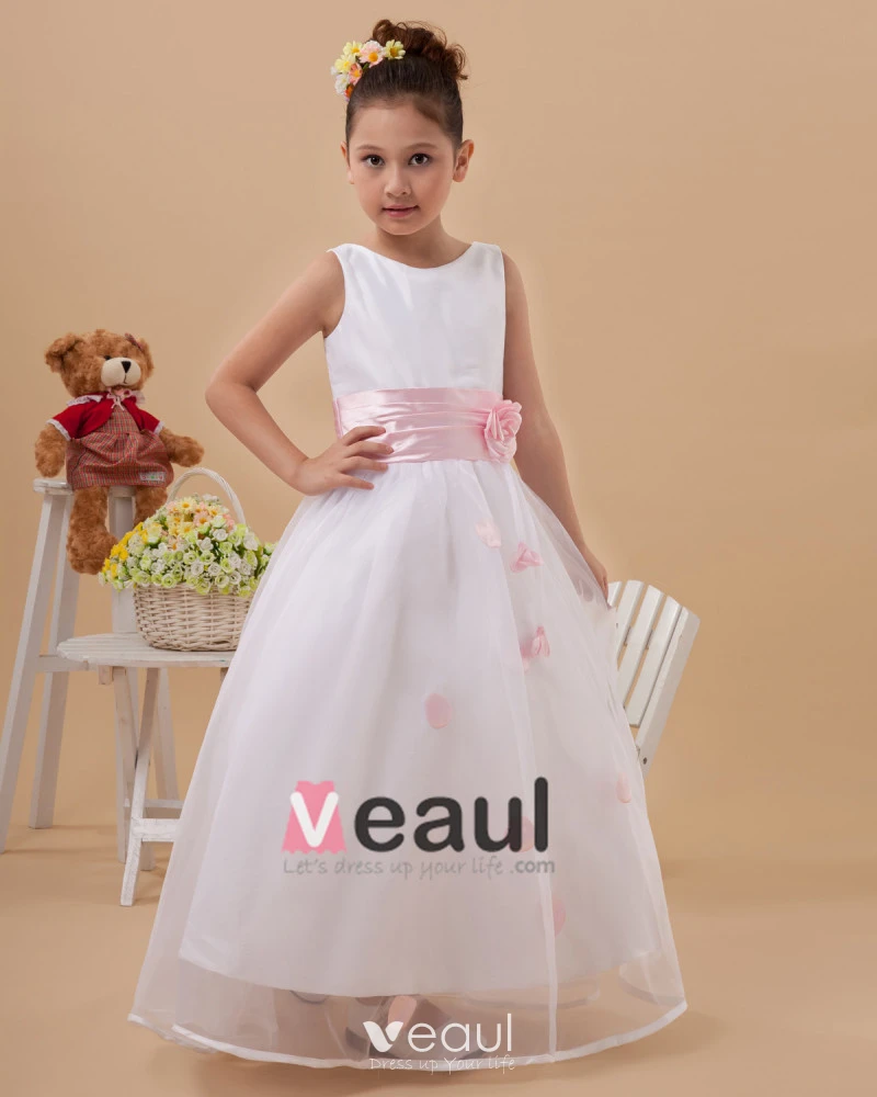 Vestidos Para Ninas De Las Flores Hermosas Flores Hechas A Mano Del Organza Sin Mangas Tobillo