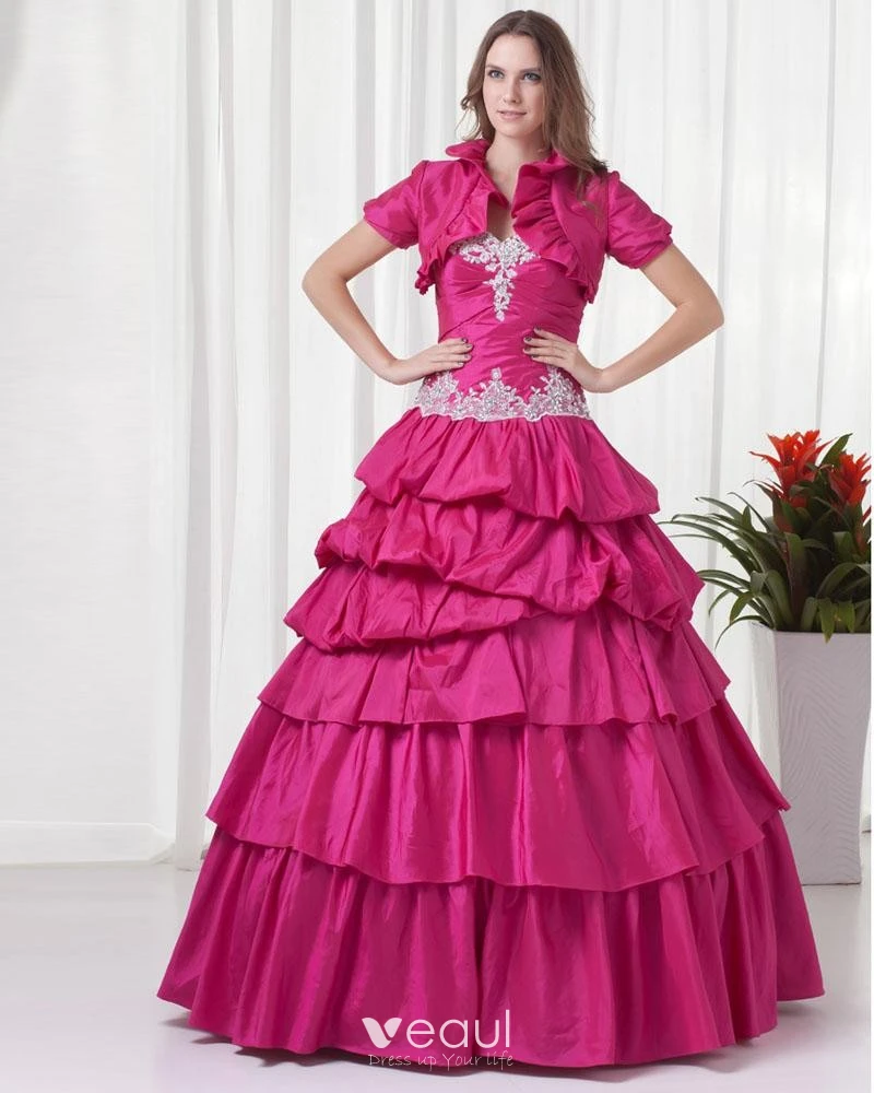 fuchsia taffeta floor dress quinceanera