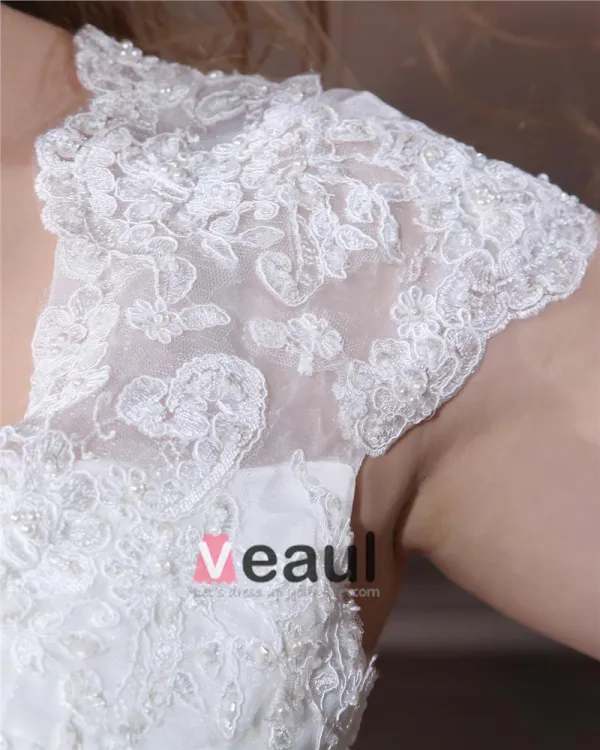 Yarn Applique Beading V Neck Floor Length Plus Size Bridal Gown Wedding Dress