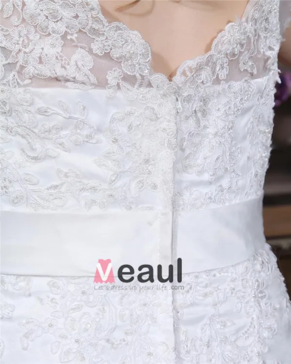 Yarn Applique Beading V Neck Floor Length Plus Size Bridal Gown Wedding Dress