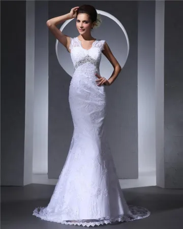 V Ausschnitt Applique Sicke Bodenlange Frau Mermaid Brautkleid