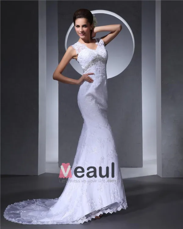 V Neck Beading Applique Floor Length Woman Mermaid Wedding Dress