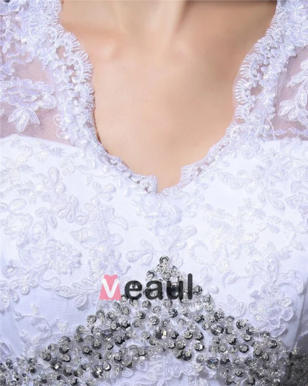 V Neck Beading Applique Floor Length Woman Mermaid Wedding Dress