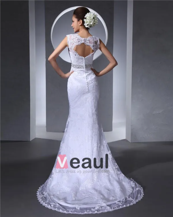 V Neck Beading Applique Floor Length Woman Mermaid Wedding Dress