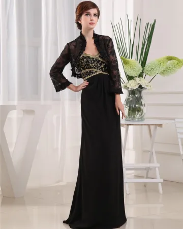 Sweetheart Langermet Glidelas Broderi Beading Gulv Lengde Chiffon Blonder Mor Til Bruden Kjole