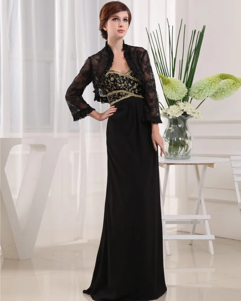 Sweetheart Langermet Glidelas Broderi Beading Gulv Lengde Chiffon Blonder Mor Til Bruden Kjole