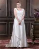 Charmeuse Beading Applique Square Neck Sweep Plus Size Bridal Gown Wedding Dresses