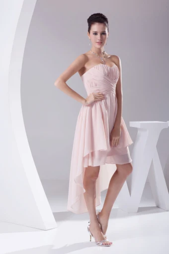 Chiffon Strapless Waistband Ruffle Ankle Length Bridesmaid Dress