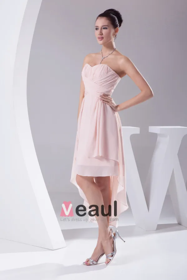 Chiffon Strapless Waistband Ruffle Ankle Length Bridesmaid Dress