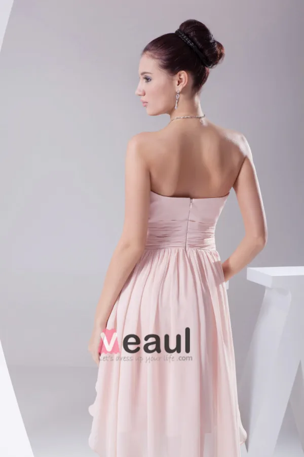Chiffon Strapless Waistband Ruffle Ankle Length Bridesmaid Dress