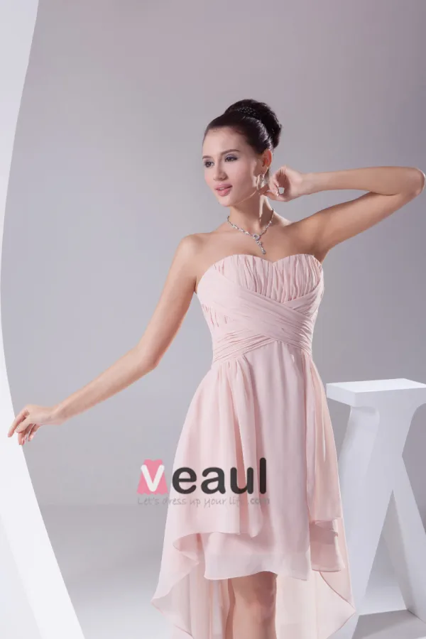 Chiffon Strapless Waistband Ruffle Ankle Length Bridesmaid Dress