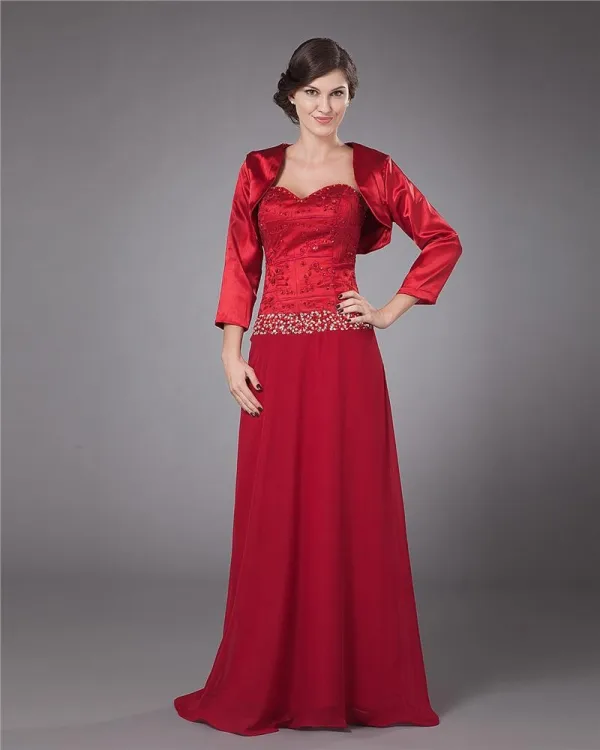 Nydelig V Hals Gulv Lengde Charmeuse Blonder Mor Til Bruden Kjole