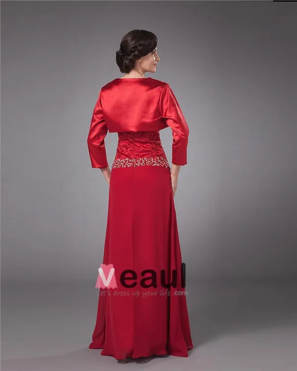 Gorgeous V-Neck Floor Length Charmeuse Lace Mother of the Bride Dress