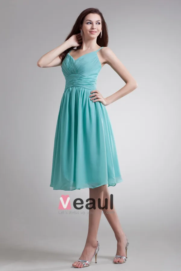 Chiffon Ruffle Spaghetti Straps Knee Length Bridesmaid Dress