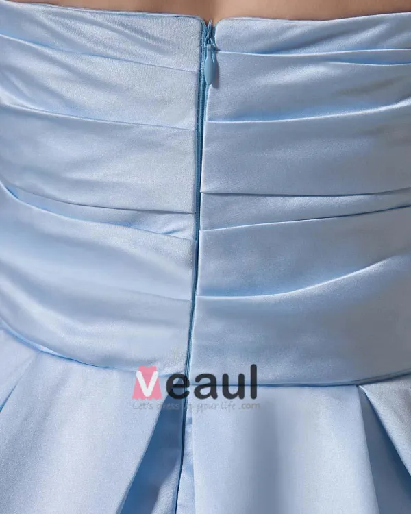 Ruffle Beading Strapless Zipper Elastic Satin Women Cocktail Dress