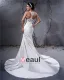 Elegant Satin Plisse Applique Halter Longueur Robe De Mariée Fourreau