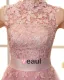 Fils D'applique De Satin Plisse Col Rond Genou Robes De Soirée De Longueur