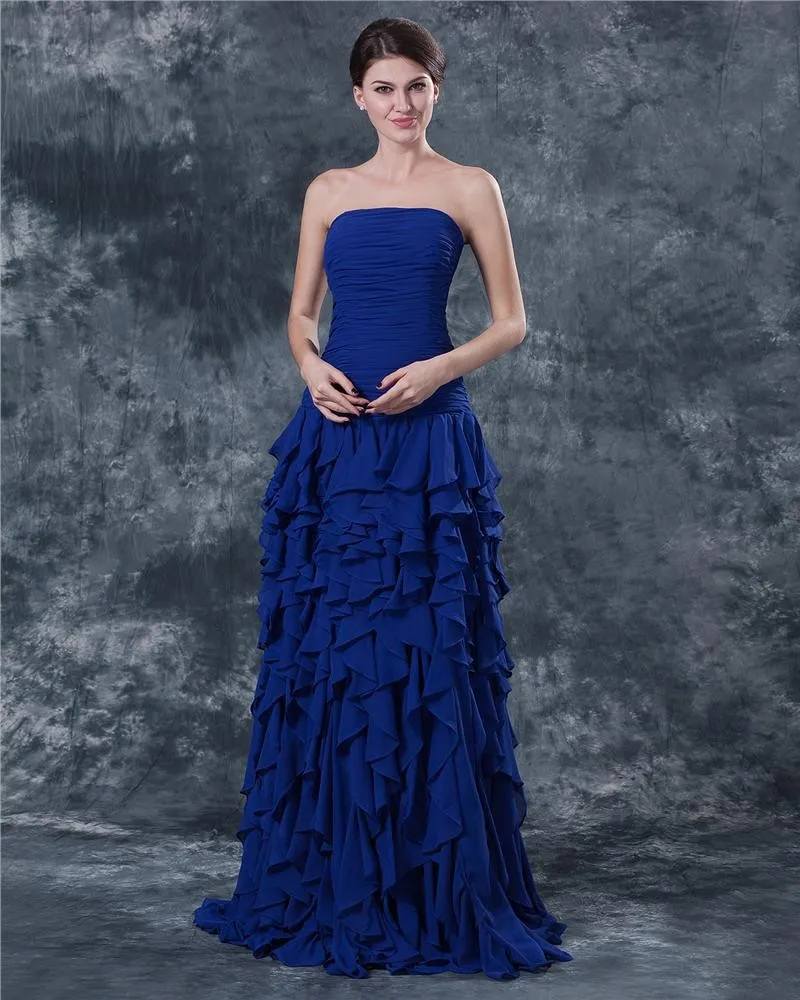 Buste Chiffon Stroppelos Gulv Lengde Modre Av Bruden Gjester Kjoler