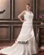Satin V-Neck Beading Chapel Train Empire Plus Size Wedding Dresses