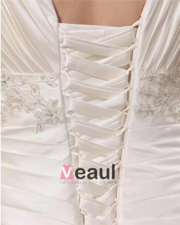 Satin V-Neck Beading Chapel Train Empire Plus Size Wedding Dresses