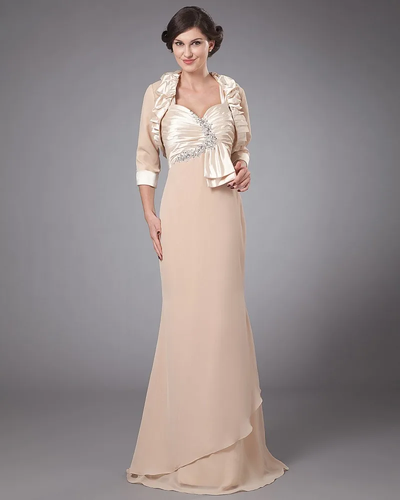 Satin Ruffle Plisserte Queen Anne Gulv Lengde Modre Av Bruden Gjester Kjoler