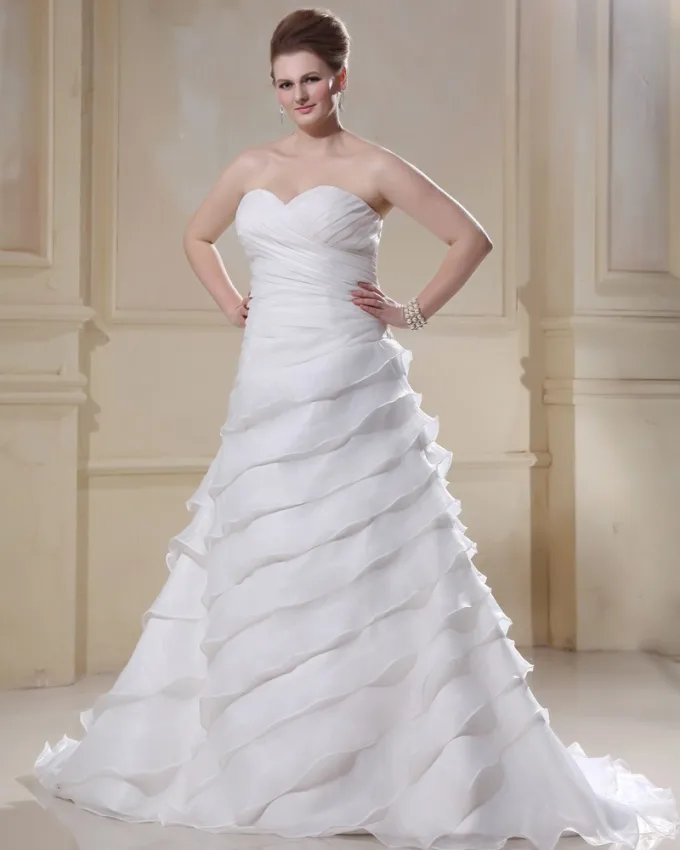 Elegant Chiffon Kjaereste Beading Applikasjon Imperium Feie Pluss Storrelsen Bryllup Kjoler