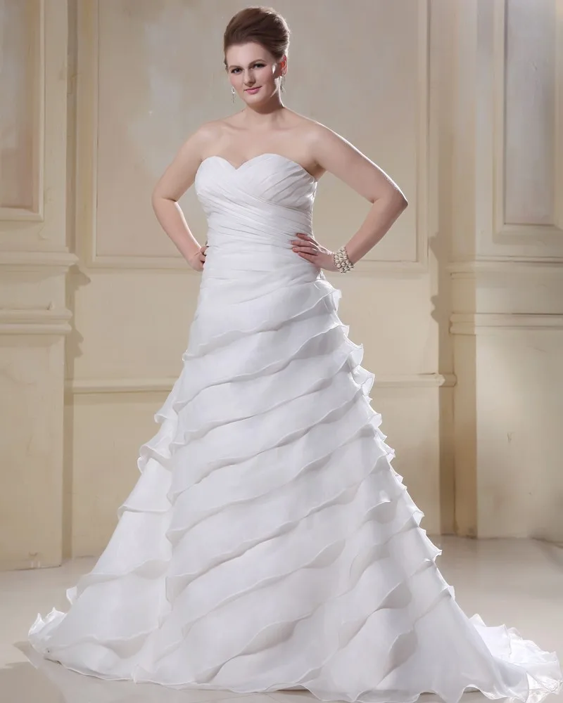 Elegant Chiffon Kjaereste Beading Applikasjon Imperium Feie Pluss Storrelsen Bryllup Kjoler