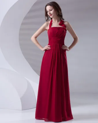 Fashion Halter Floor Length Ruffle Chiffon Bridesmaid Dress