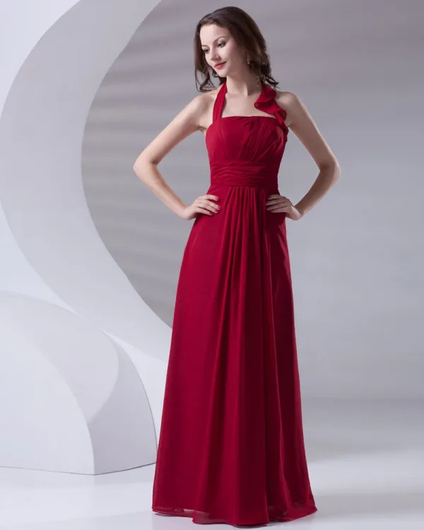 Mote Halter Gulv Lengde Krusning Chiffon Brudepikekjoler