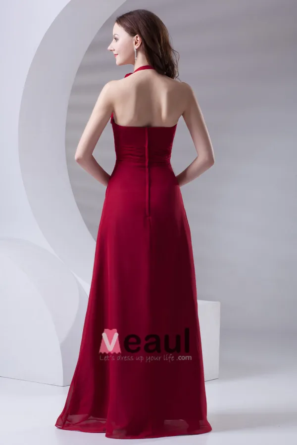 Fashion Halter Floor Length Ruffle Chiffon Bridesmaid Dress