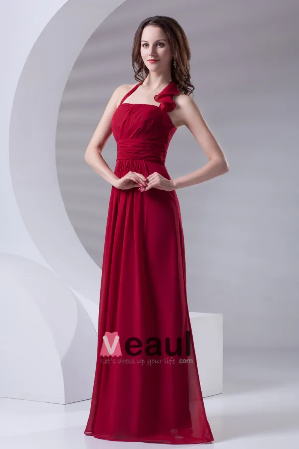 Fashion Halter Floor Length Ruffle Chiffon Bridesmaid Dress