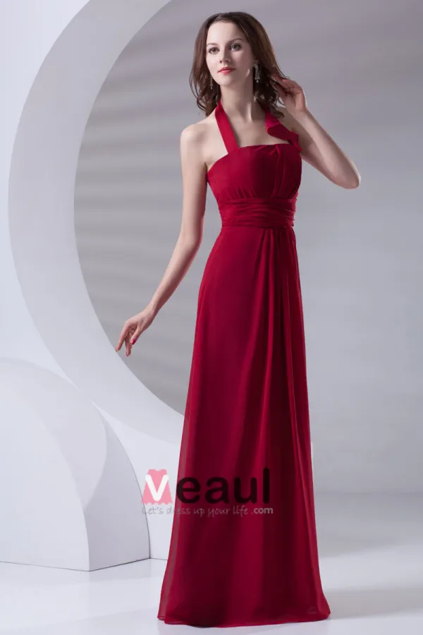 Fashion Halter Floor Length Ruffle Chiffon Bridesmaid Dress