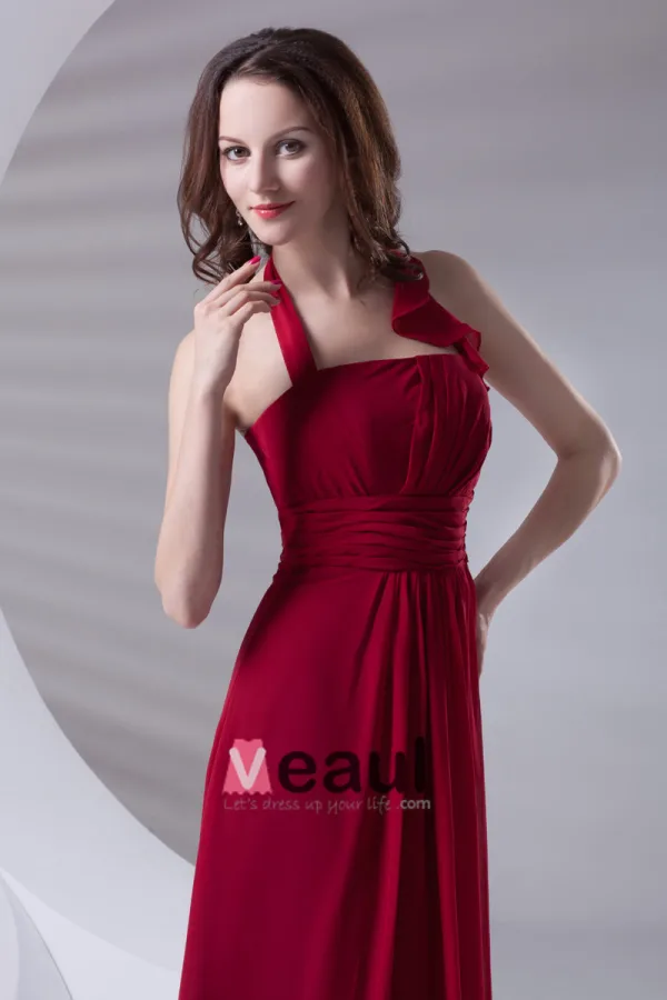 Fashion Halter Floor Length Ruffle Chiffon Bridesmaid Dress