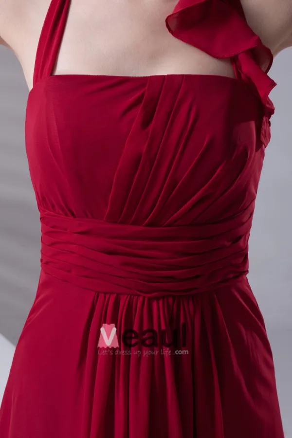 Fashion Halter Floor Length Ruffle Chiffon Bridesmaid Dress
