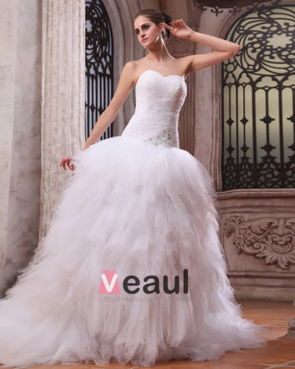 Tulle Perlage Arrangements Floraux Cathedrale Train Robes De Mariage De Robe