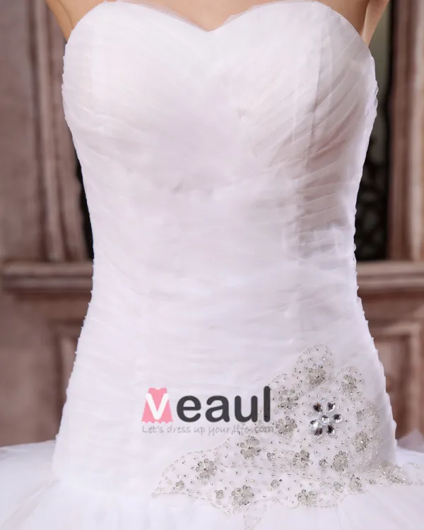 Tulle Perlage Arrangements Floraux Cathedrale Train Robes De Mariage De Robe