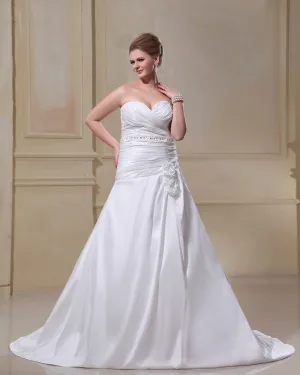 Taffetas Tribunal De Fleur Perlant Plus La Taille Robe De Mariage Nuptiale Robe