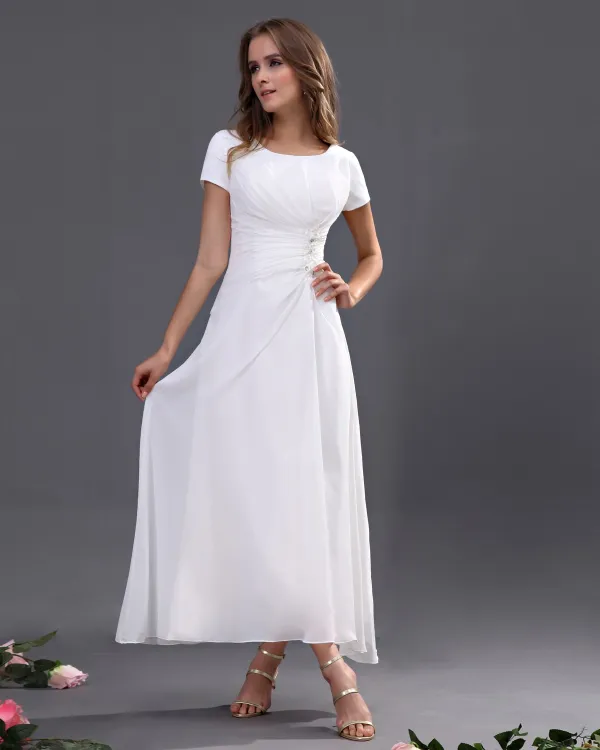 Chiffon Short Sleeve Tea Length Bridesmaid Dresses