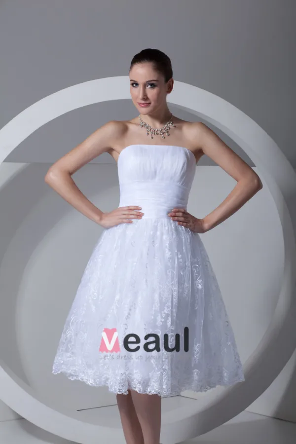 Dentelle Satin Fleur Bretelles A Volants Longueur Mini Robe De Mariée Plissee De The
