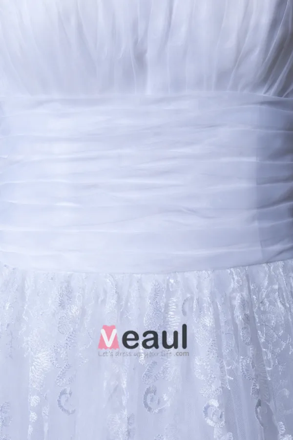 Dentelle Satin Fleur Bretelles A Volants Longueur Mini Robe De Mariée Plissee De The