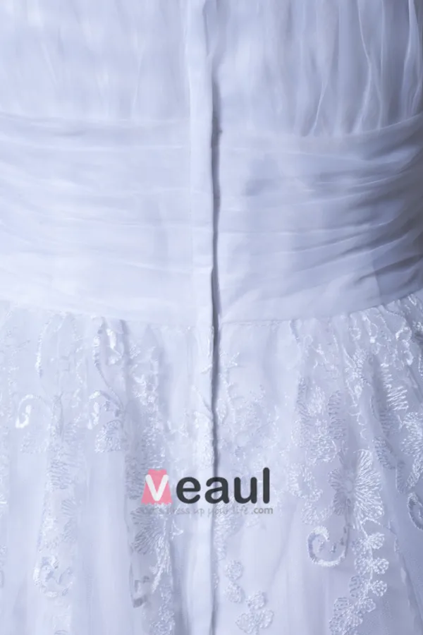 Dentelle Satin Fleur Bretelles A Volants Longueur Mini Robe De Mariée Plissee De The