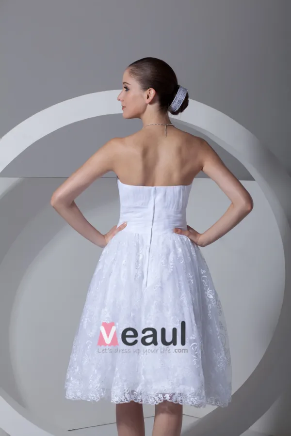 Dentelle Satin Fleur Bretelles A Volants Longueur Mini Robe De Mariée Plissee De The