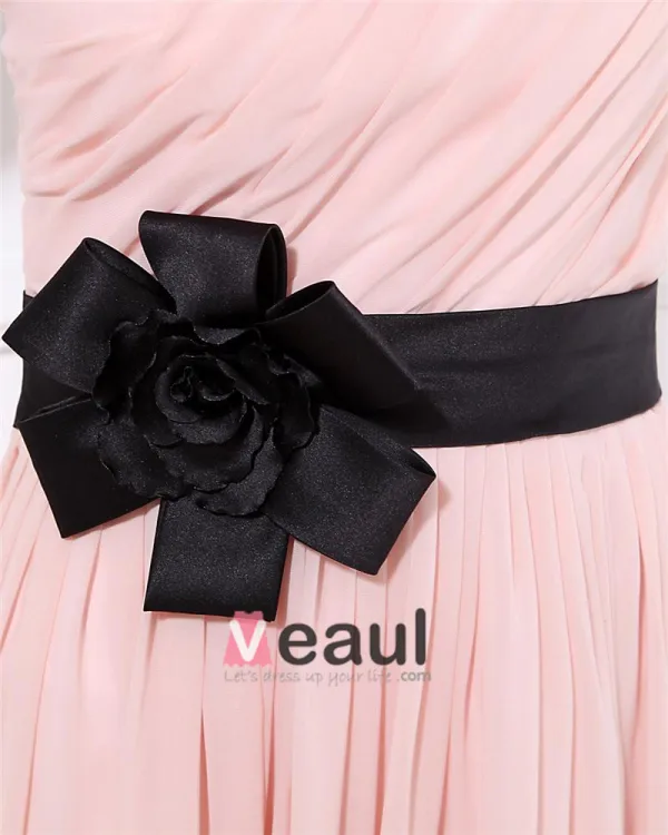 Sloping Neckline Floor Length Beading Flower Empire Pleated Chiffon Woman Evening Party Dress