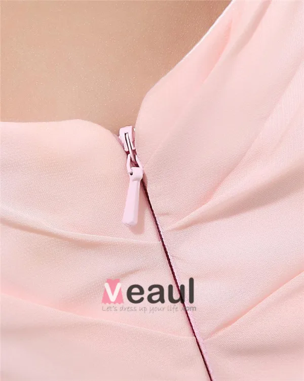 Sloping Neckline Floor Length Beading Flower Empire Pleated Chiffon Woman Evening Party Dress