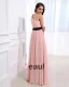 Sloping Neckline Floor Length Beading Flower Empire Pleated Chiffon Woman Evening Party Dress