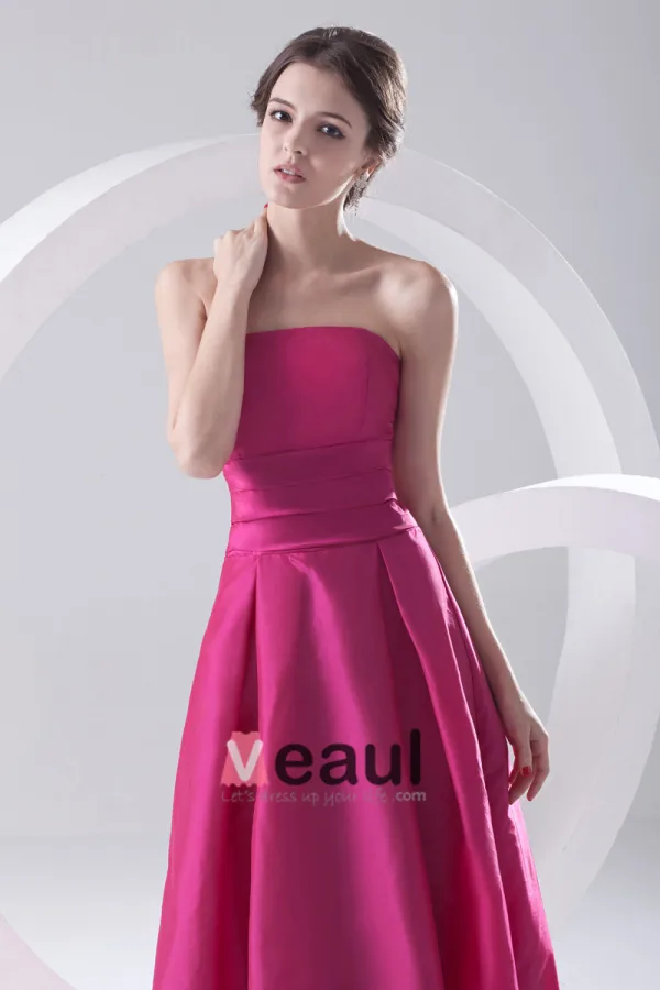 Fashion Satin Pleated Strapless Sleeveless Floor Length Bridesmaid Dress