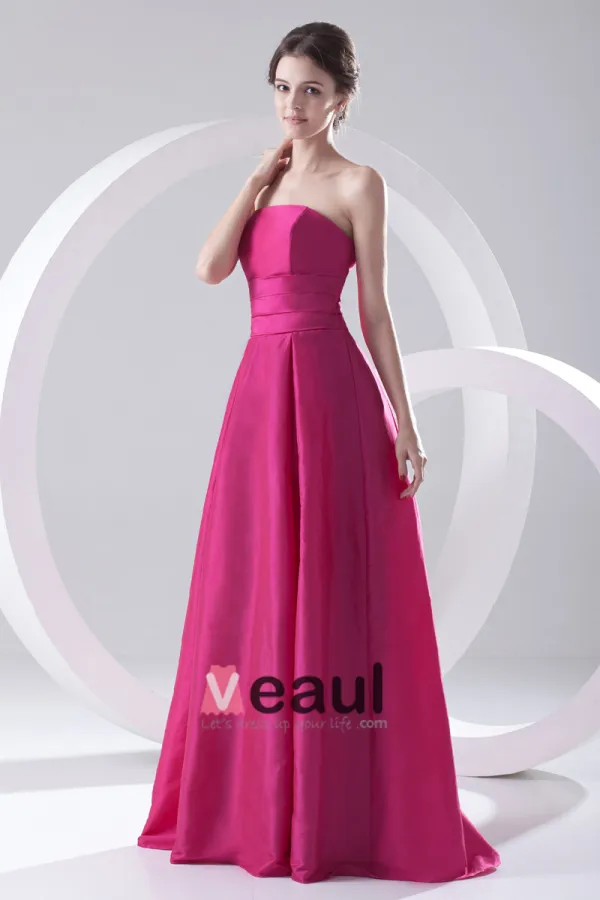 Fashion Satin Pleated Strapless Sleeveless Floor Length Bridesmaid Dress