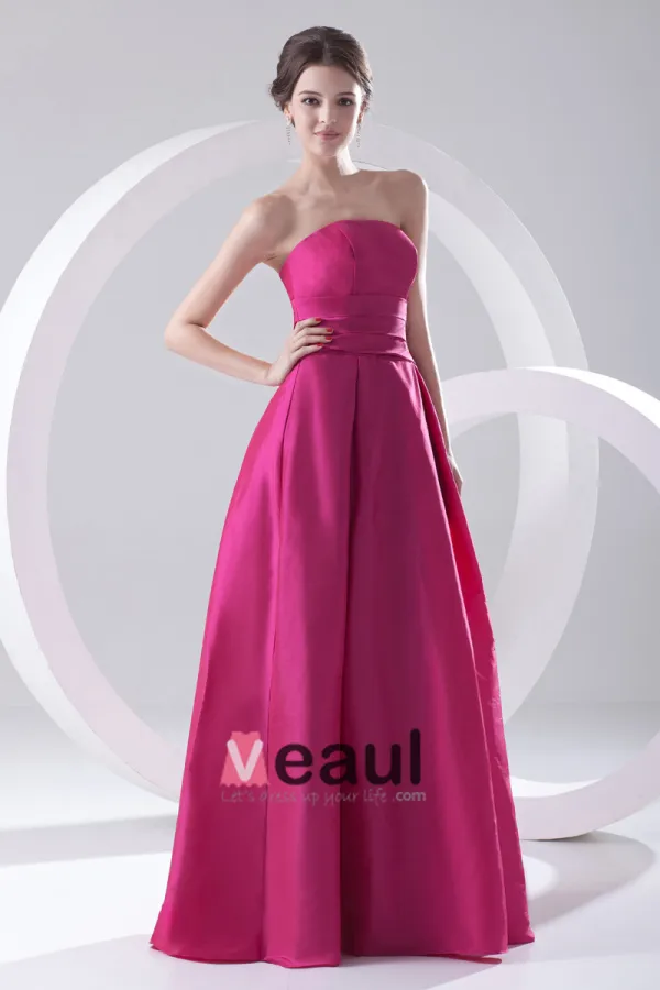 Fashion Satin Pleated Strapless Sleeveless Floor Length Bridesmaid Dress